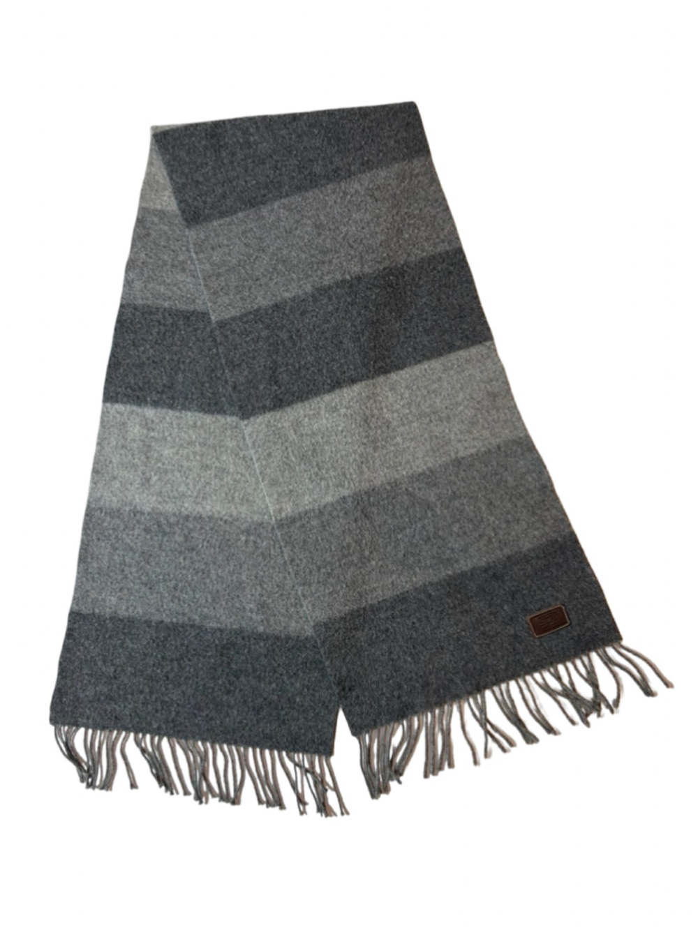Coach Heritage Stripe Gray Lambswool Fringe Scarf Made in Italy Unisex